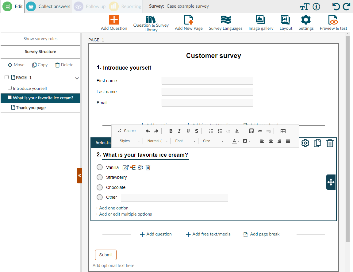 Survey WYSIWYG Editor Interface