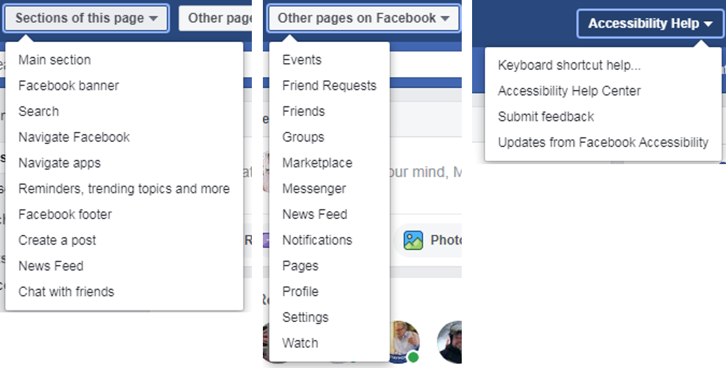 Facebook menus